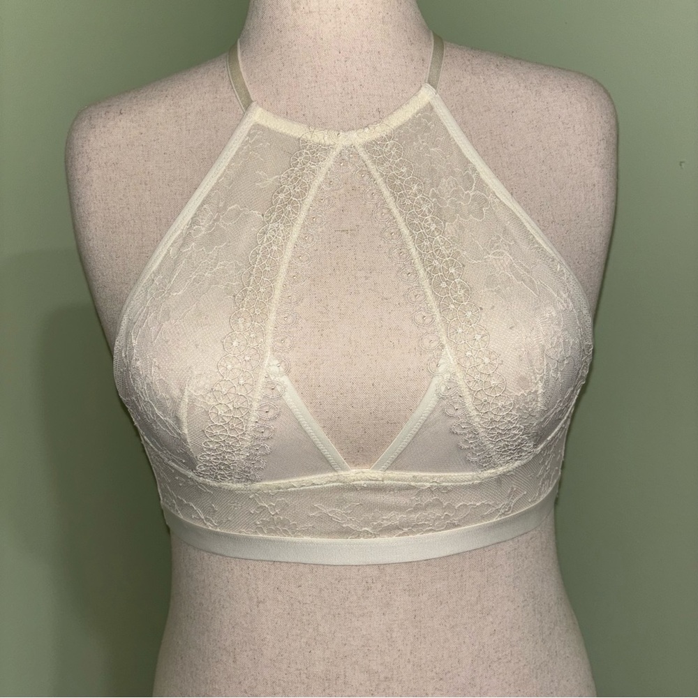 Dobreva Lace Halter Bralette Cream Keyhole Fairy Boho Coquette Women’s Sz L